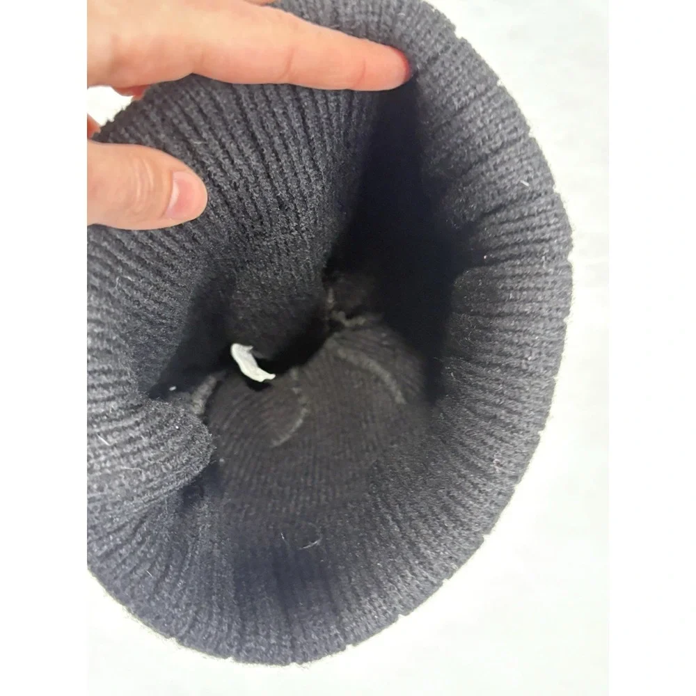 Courvoisier Black Knit Beanie Hat With Pom Since 1828 Logo Acrylic Cuffed Winter